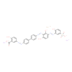 ChemSpider 2D Image | Copper(2+) sodium 2-hydroxy-5-{[4'-({6-hydroxy-2-oxido-3-[(E)-(2-oxido-5-sulfonatophenyl)diazenyl]phenyl}diazenyl)-4-biphenylyl]diazenyl}benzoate (1:2:1) | C31H18CuN6Na2O9S