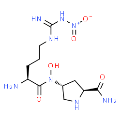 ChemSpider 2D Image | (4R)-4-{Hydroxy[N~5~-(N-nitrocarbamimidoyl)-L-ornithyl]amino}-L-prolinamide | C11H22N8O5