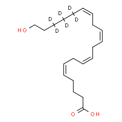 ChemSpider 2D Image | (5Z,8Z,11Z,14Z)-20-Hydroxy(16,16,17,17,18,18-~2~H_6_)-5,8,11,14-icosatetraenoic acid | C20H26D6O3