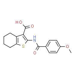 ChemSpider 2D Image | 2-(4-Methoxy-benzoylamino)-4,5,6,7-tetrahydro-benzo[b]thiophene-3-carboxylic acid | C17H17NO4S