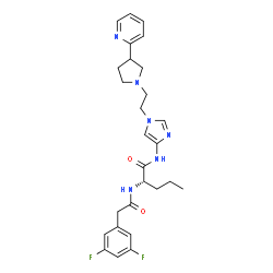 ChemSpider 2D Image | N~2~-[(3,5-Difluorophenyl)acetyl]-N-(1-{2-[3-(2-pyridinyl)-1-pyrrolidinyl]ethyl}-1H-imidazol-4-yl)-L-norvalinamide | C27H32F2N6O2