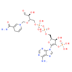 ChemSpider 2D Image | 9-{5-O-[{[{(2S,3S)-2-[(3-Carbamoyl-1(4H)-pyridinyl)methoxy]-3-hydroxy-4-oxobutoxy}(hydroxy)phosphoryl]oxy}(hydroxy)phosphoryl]-2-O-phosphono-L-threo-pent-1-enofuranosyl}-9H-purin-6-amine | C21H28N7O17P3