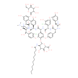 ChemSpider 2D Image | (1S,2R,19R,22R,34S,37R,40R,52S)-5,32-Dichloro-52-{[3-(dimethylamino)propyl]carbamoyl}-2,26,31,44,49-pentahydroxy-47-(alpha-D-mannopyranosyloxy)-22-(methylamino)-21,35,38,54,56,59-hexaoxo-7,13,28-triox
a-20,36,39,53,55,58-hexaazaundecacyclo[38.14.2.2~3,6~.2~14,17~.2~19,34~.1~8,12~.1~23,27~.1~29,33~.1~41,45~.0~10,37~.0~46,51~]hexahexaconta-3,5,8(64),9,11,14,16,23(61),24,26,29(60),30,32,41(57),42,44,4
6,48,50,62,65-henicosaen-64-yl 2-deoxy-2-(dodecanoylamino)-beta-D-glucopyranosiduronic acid | C88H100Cl2N10O28