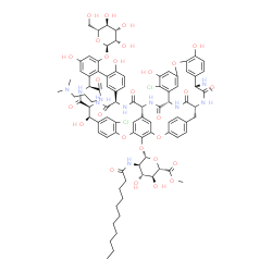 ChemSpider 2D Image | (1S,2R,19R,22R,34S,37R,40R,52S)-5,32-Dichloro-52-{[3-(dimethylamino)propyl]carbamoyl}-2,26,31,44,49-pentahydroxy-47-(alpha-D-mannopyranosyloxy)-22-(methylamino)-21,35,38,54,56,59-hexaoxo-7,13,28-triox
a-20,36,39,53,55,58-hexaazaundecacyclo[38.14.2.2~3,6~.2~14,17~.2~19,34~.1~8,12~.1~23,27~.1~29,33~.1~41,45~.0~10,37~.0~46,51~]hexahexaconta-3,5,8(64),9,11,14,16,23(61),24,26,29(60),30,32,41(57),42,44,4
6,48,50,62,65-henicosaen-64-yl methyl 2-deox | C88H100Cl2N10O28