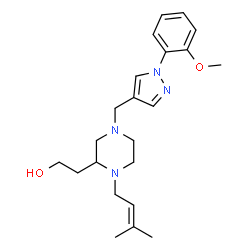 ChemSpider 2D Image | 2-[4-{[1-(2-Methoxyphenyl)-1H-pyrazol-4-yl]methyl}-1-(3-methyl-2-buten-1-yl)-2-piperazinyl]ethanol | C22H32N4O2
