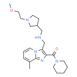 ChemSpider 2D Image | {3-[({[1-(2-Methoxyethyl)-3-pyrrolidinyl]methyl}amino)methyl]-8-methylimidazo[1,2-a]pyridin-2-yl}(1-piperidinyl)methanone | C23H35N5O2