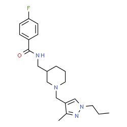 ChemSpider 2D Image | 4-Fluoro-N-({1-[(3-methyl-1-propyl-1H-pyrazol-4-yl)methyl]-3-piperidinyl}methyl)benzamide | C21H29FN4O
