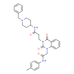 ChemSpider 2D Image | N-(1-Benzyl-4-piperidinyl)-3-[1-{2-[(4-methylphenyl)amino]-2-oxoethyl}-2,4-dioxo-1,4-dihydro-3(2H)-quinazolinyl]propanamide | C32H35N5O4