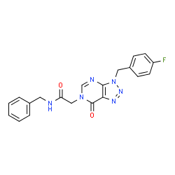 ChemSpider 2D Image | N-Benzyl-2-[3-(4-fluorobenzyl)-7-oxo-3,7-dihydro-6H-[1,2,3]triazolo[4,5-d]pyrimidin-6-yl]acetamide | C20H17FN6O2