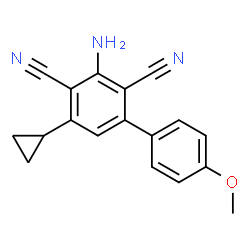 ChemSpider 2D Image | 3-Amino-5-cyclopropyl-4'-methoxy-2,4-biphenyldicarbonitrile | C18H15N3O
