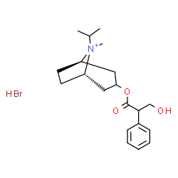 ChemSpider 2D Image | 8-Azoniabicyclo[3.2.1]octane, 3-(3-hydroxy-1-oxo-2-phenylpropoxy)-8-methyl-8-(1-methylethyl)-, (1R,5S)-, hydrobromide (1:1) | C20H31BrNO3