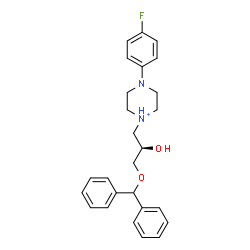 ChemSpider 2D Image | 1-[(2R)-3-(Diphenylmethoxy)-2-hydroxypropyl]-4-(4-fluorophenyl)piperazin-1-ium | C26H30FN2O2
