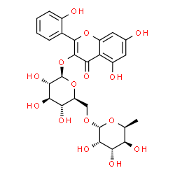 ChemSpider 2D Image | 5,7-Dihydroxy-2-(2-hydroxyphenyl)-4-oxo-4H-chromen-3-yl 6-O-(6-deoxy-alpha-L-gulopyranosyl)-beta-L-glucopyranoside | C27H30O15