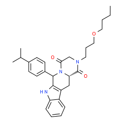 ChemSpider 2D Image | (12aS)-2-(3-Butoxypropyl)-6-(4-isopropylphenyl)-2,3,6,7,12,12a-hexahydropyrazino[1',2':1,6]pyrido[3,4-b]indole-1,4-dione | C30H37N3O3