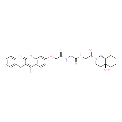 ChemSpider 2D Image | 2-[(3-Benzyl-4-methyl-2-oxo-2H-chromen-7-yl)oxy]-N-[2-({2-[(4aS,8aS)-4a-hydroxyoctahydro-2(1H)-isoquinolinyl]-2-oxoethyl}amino)-2-oxoethyl]acetamide | C32H37N3O7