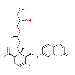 ChemSpider 2D Image | (2S)-2,3-Dihydroxypropyl 3-[(1S,2S,6S)-6-isopropenyl-1,3-dimethyl-2-{[(2-oxo-2H-chromen-7-yl)oxy]methyl}-3-cyclohexen-1-yl]propanoate | C27H34O7
