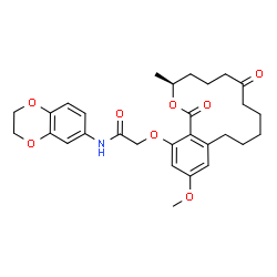 ChemSpider 2D Image | N-(2,3-Dihydro-1,4-benzodioxin-6-yl)-2-{[(3S)-14-methoxy-3-methyl-1,7-dioxo-3,4,5,6,7,8,9,10,11,12-decahydro-1H-2-benzoxacyclotetradecin-16-yl]oxy}acetamide | C29H35NO8