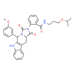 ChemSpider 2D Image | N-(3-Isopropoxypropyl)-2-[(11aS)-5-(3-methoxyphenyl)-1,3-dioxo-5,6,11,11a-tetrahydro-1H-imidazo[1',5':1,6]pyrido[3,4-b]indol-2(3H)-yl]benzamide | C33H34N4O5