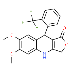 ChemSpider 2D Image | 6,7-Dimethoxy-9-[2-(trifluoromethyl)phenyl]-4,9-dihydrofuro[3,4-b]quinolin-1(3H)-one | C20H16F3NO4