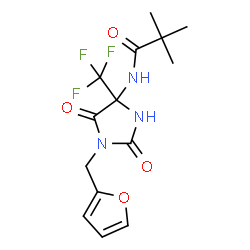 ChemSpider 2D Image | N-[1-(2-Furylmethyl)-2,5-dioxo-4-(trifluoromethyl)-4-imidazolidinyl]-2,2-dimethylpropanamide | C14H16F3N3O4