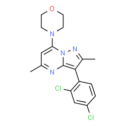 ChemSpider 2D Image | 3-(2,4-Dichlorophenyl)-2,5-dimethyl-7-(4-morpholinyl)pyrazolo[1,5-a]pyrimidine | C18H18Cl2N4O