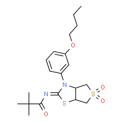 ChemSpider 2D Image | N-[(2Z)-3-(3-Butoxyphenyl)-5,5-dioxidotetrahydrothieno[3,4-d][1,3]thiazol-2(3H)-ylidene]-2,2-dimethylpropanamide | C20H28N2O4S2
