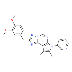 ChemSpider 2D Image | 2-(3,4-Dimethoxybenzyl)-8,9-dimethyl-7-(3-pyridinyl)-7H-pyrrolo[3,2-e][1,2,4]triazolo[1,5-c]pyrimidine | C23H22N6O2