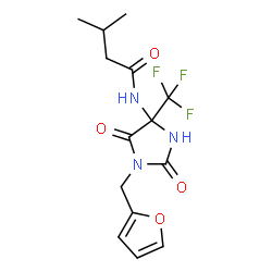 ChemSpider 2D Image | N-[1-(2-Furylmethyl)-2,5-dioxo-4-(trifluoromethyl)-4-imidazolidinyl]-3-methylbutanamide | C14H16F3N3O4
