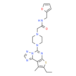 ChemSpider 2D Image | 2-[4-(8-Ethyl-9-methylthieno[3,2-e][1,2,4]triazolo[1,5-c]pyrimidin-5-yl)-1-piperazinyl]-N-(2-furylmethyl)acetamide | C21H25N7O2S