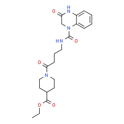 ChemSpider 2D Image | Ethyl 1-(4-{[(3-oxo-3,4-dihydro-1(2H)-quinoxalinyl)carbonyl]amino}butanoyl)-4-piperidinecarboxylate | C21H28N4O5