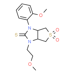 ChemSpider 2D Image | 1-(2-Methoxyethyl)-3-(2-methoxyphenyl)tetrahydro-1H-thieno[3,4-d]imidazole-2(3H)-thione 5,5-dioxide | C15H20N2O4S2