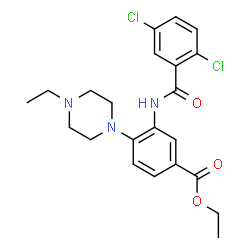 ChemSpider 2D Image | Ethyl 3-[(2,5-dichlorobenzoyl)amino]-4-(4-ethyl-1-piperazinyl)benzoate | C22H25Cl2N3O3