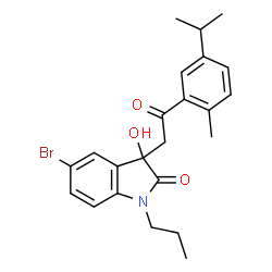 ChemSpider 2D Image | 5-Bromo-3-hydroxy-3-[2-(5-isopropyl-2-methylphenyl)-2-oxoethyl]-1-propyl-1,3-dihydro-2H-indol-2-one | C23H26BrNO3