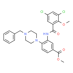 ChemSpider 2D Image | Methyl 4-(4-benzyl-1-piperazinyl)-3-[(3,5-dichloro-2-methoxybenzoyl)amino]benzoate | C27H27Cl2N3O4