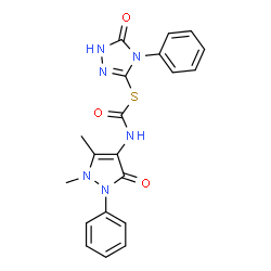 ChemSpider 2D Image | S-(5-Oxo-4-phenyl-4,5-dihydro-1H-1,2,4-triazol-3-yl) (1,5-dimethyl-3-oxo-2-phenyl-2,3-dihydro-1H-pyrazol-4-yl)carbamothioate | C20H18N6O3S
