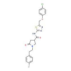 ChemSpider 2D Image | N-{5-[(4-Chlorophenoxy)methyl]-1,3,4-thiadiazol-2-yl}-1-[2-(4-fluorophenyl)ethyl]-5-oxo-3-pyrrolidinecarboxamide | C22H20ClFN4O3S