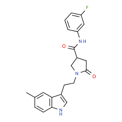 ChemSpider 2D Image | N-(3-Fluorophenyl)-1-[2-(5-methyl-1H-indol-3-yl)ethyl]-5-oxo-3-pyrrolidinecarboxamide | C22H22FN3O2