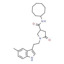 ChemSpider 2D Image | N-Cyclooctyl-1-[2-(5-methyl-1H-indol-3-yl)ethyl]-5-oxo-3-pyrrolidinecarboxamide | C24H33N3O2