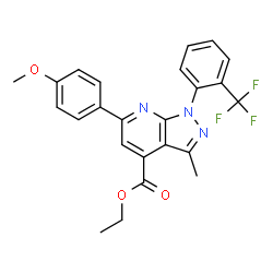 ChemSpider 2D Image | Ethyl 6-(4-methoxyphenyl)-3-methyl-1-[2-(trifluoromethyl)phenyl]-1H-pyrazolo[3,4-b]pyridine-4-carboxylate | C24H20F3N3O3
