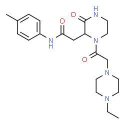 ChemSpider 2D Image | 2-{1-[(4-Ethyl-1-piperazinyl)acetyl]-3-oxo-2-piperazinyl}-N-(4-methylphenyl)acetamide | C21H31N5O3