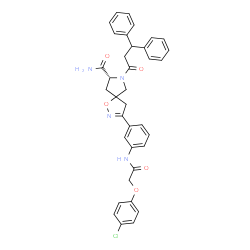 ChemSpider 2D Image | (8R)-3-(3-{[(4-Chlorophenoxy)acetyl]amino}phenyl)-7-(3,3-diphenylpropanoyl)-1-oxa-2,7-diazaspiro[4.4]non-2-ene-8-carboxamide | C36H33ClN4O5