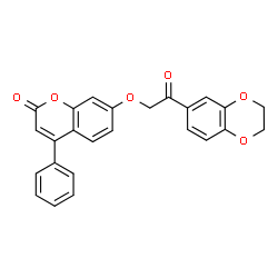 ChemSpider 2D Image | 7-[2-(2,3-Dihydro-1,4-benzodioxin-6-yl)-2-oxoethoxy]-4-phenyl-2H-chromen-2-one | C25H18O6