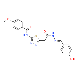 ChemSpider 2D Image | N-(5-{2-[2-(4-hydroxybenzylidene)hydrazino]-2-oxoethyl}-1,3,4-thiadiazol-2-yl)-4-methoxybenzamide | C19H17N5O4S