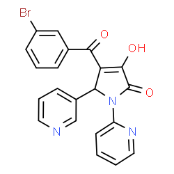 ChemSpider 2D Image | 4-(3-Bromobenzoyl)-3-hydroxy-1-(2-pyridinyl)-5-(3-pyridinyl)-1,5-dihydro-2H-pyrrol-2-one | C21H14BrN3O3