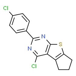 ChemSpider 2D Image | 4-Chloro-6-(4-chloro-phenyl)-2,3-dihydro-1H-8-thia-5,7-diaza-cyclopenta[a]indene | C15H10Cl2N2S