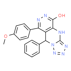 ChemSpider 2D Image | 8-(4-Methoxyphenyl)-9-phenyl-1,9-dihydrotetrazolo[1',5':1,2]pyrimido[4,5-d]pyridazin-5(6H)-one | C19H15N7O2