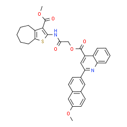 ChemSpider 2D Image | 2-{[3-(Methoxycarbonyl)-5,6,7,8-tetrahydro-4H-cyclohepta[b]thiophen-2-yl]amino}-2-oxoethyl 2-(6-methoxy-2-naphthyl)-4-quinolinecarboxylate | C34H30N2O6S