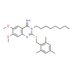 ChemSpider 2D Image | 2-[(Mesitylmethyl)sulfanyl]-6,7-dimethoxy-3-octyl-4(3H)-quinazolinimine | C28H39N3O2S