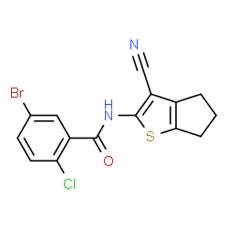 ChemSpider 2D Image | 5-Bromo-2-chloro-N-(3-cyano-5,6-dihydro-4H-cyclopenta[b]thiophen-2-yl)benzamide | C15H10BrClN2OS
