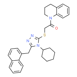 ChemSpider 2D Image | 2-{[4-Cyclohexyl-5-(1-naphthylmethyl)-4H-1,2,4-triazol-3-yl]sulfanyl}-1-(3,4-dihydro-1(2H)-quinolinyl)ethanone | C30H32N4OS